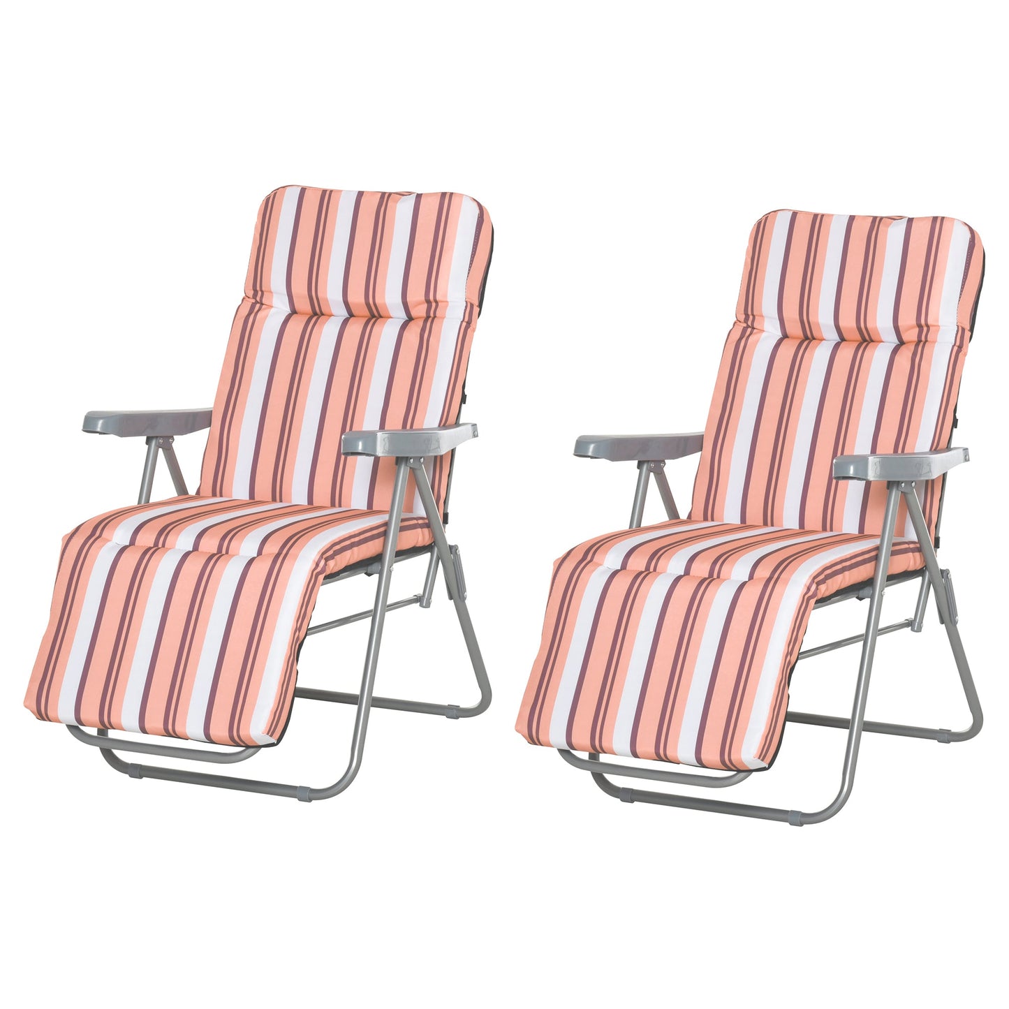 Set of 2 Garden Sun Lounger Outdoor Reclining Seat Cushioned Seat Foldable Adjustable Recliner Orange and White