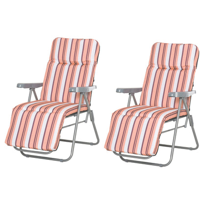 Set of 2 Garden Sun Lounger Outdoor Reclining Seat Cushioned Seat Foldable Adjustable Recliner Orange and White