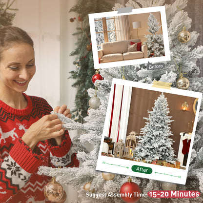 6ft Christmas Tree Artificial - White Frosted Green  1528 Tips