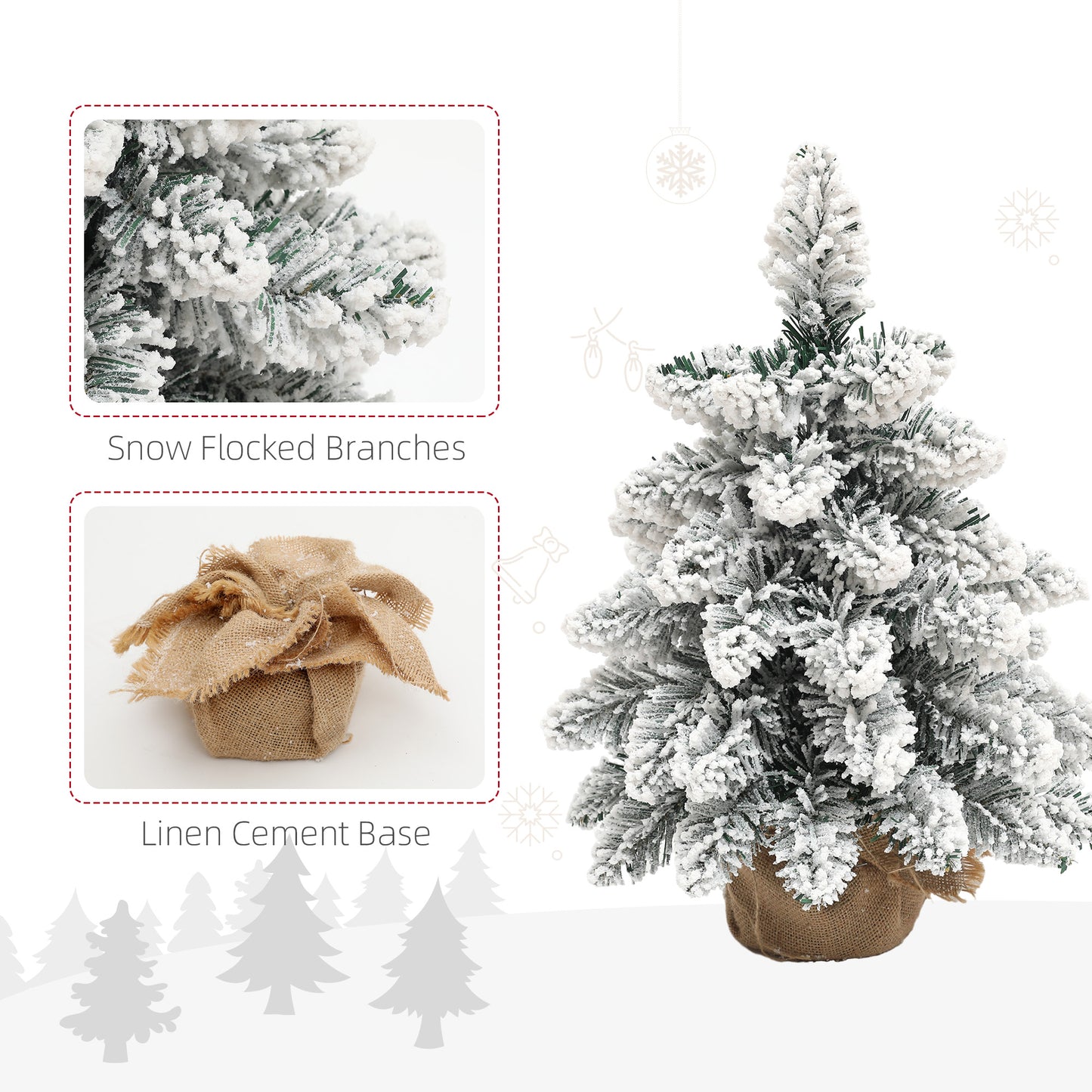 2x 1ft Burlap Base Christmas Tree Artificial - White Frosted Green Ornament Warm White 50 Tips