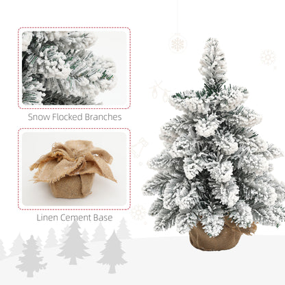 2x 1ft Burlap Base Christmas Tree Artificial - White Frosted Green Ornament Warm White 50 Tips