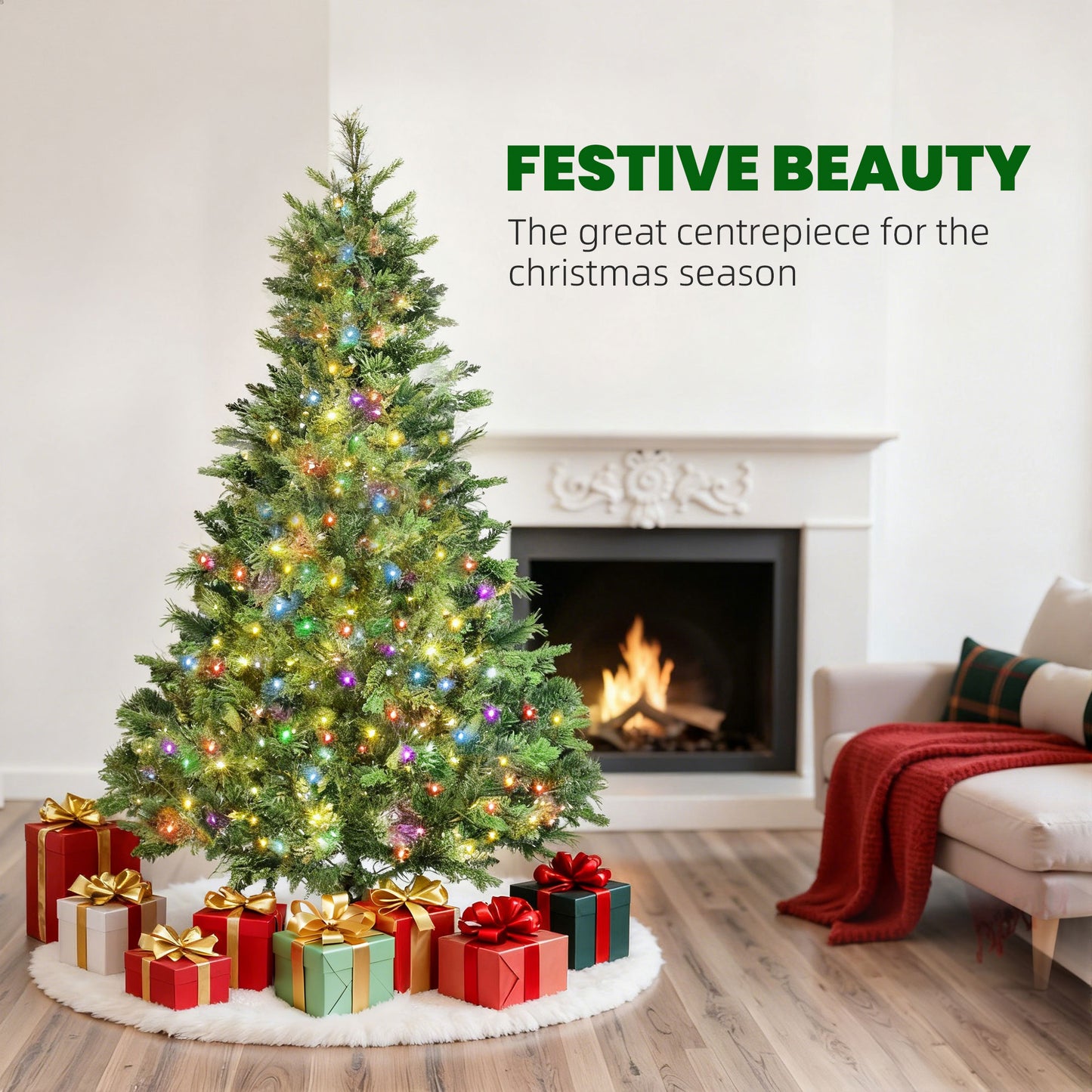 6ft Carolina Pine Christmas Tree Artificial - with LED Lights Multicoloured 2123 Tips