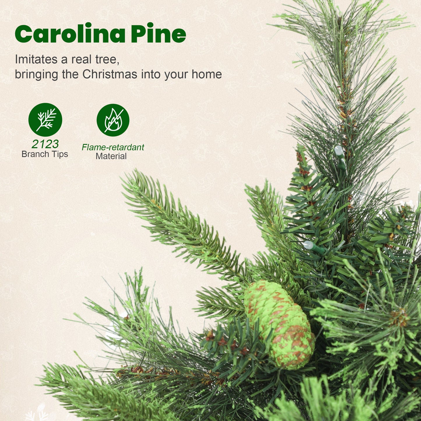 6ft Carolina Pine Christmas Tree Artificial - with LED Lights Multicoloured 2123 Tips