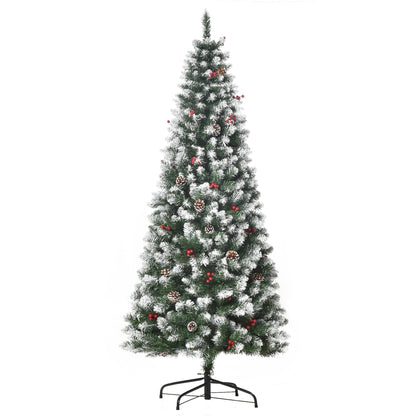 6FT Artificial Christmas Tree Foldable Feet Xmas Pencil Tree with Red Berries and Pinecones Primary Image