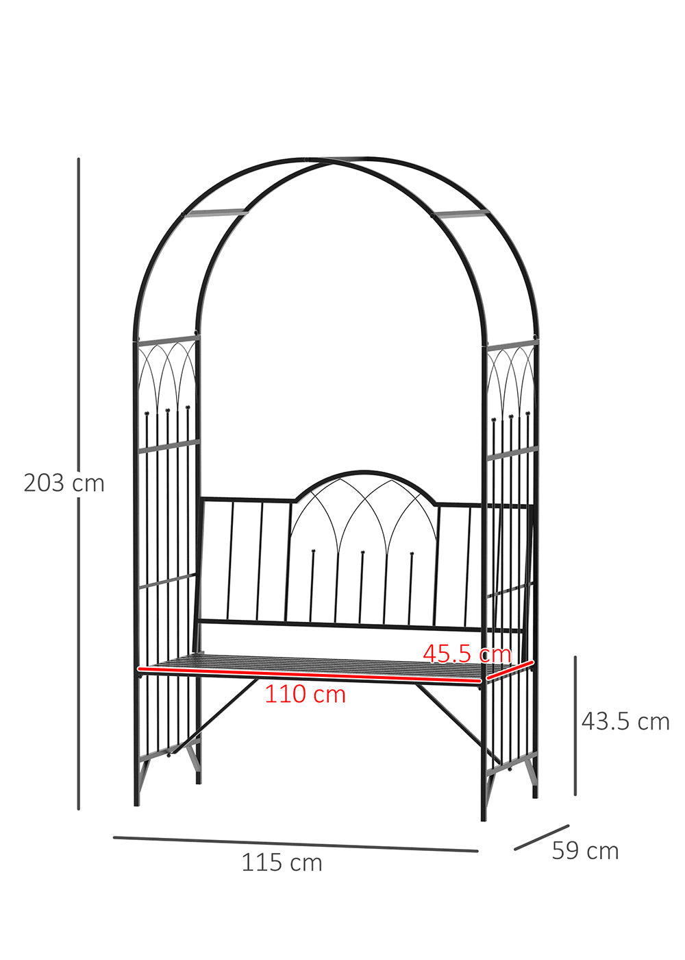 Garden Metal Arch Bench Outdoor Patio Rose Trellis Arbour Pergola for Climbing Plant Antique Style 2 Seater Chair