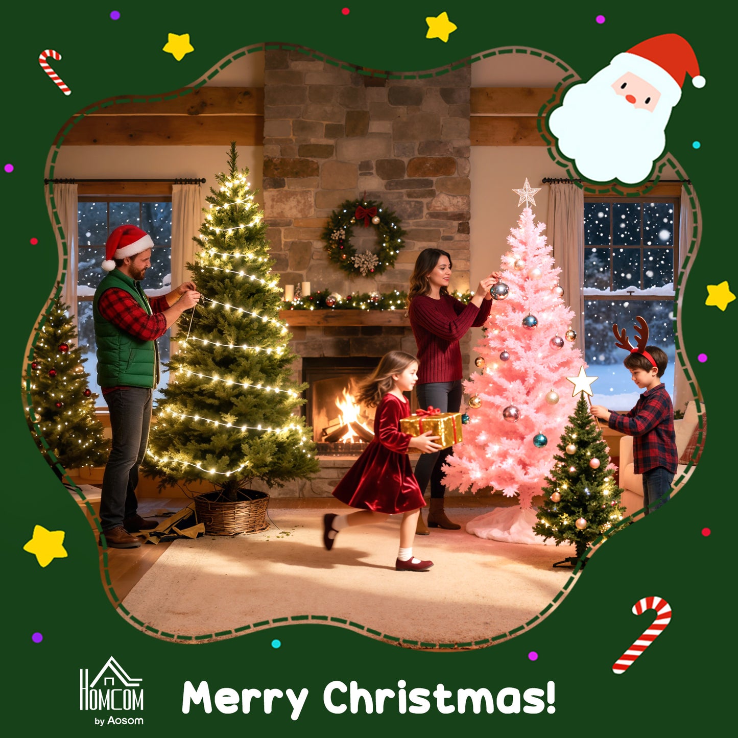 2x 4ft Potted Christmas Tree Artificial - with LED Lights Warm White 864 Tips