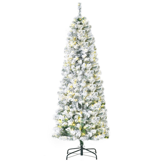 5ft Prelit Christmas Tree Artificial - White Frosted Green with LED Lights Warm White 348 Tips Primary Image