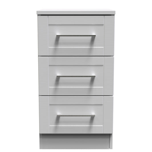 York Bedside Table Grey 3 Drawers 37cm