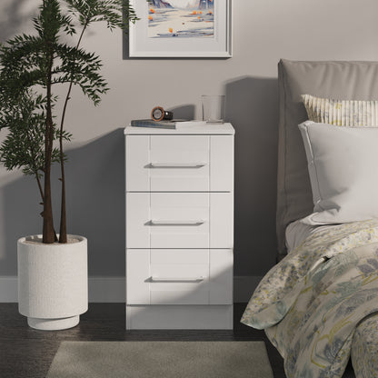 York Bedside Table White 3 Drawers 37cm