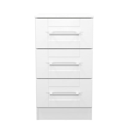 York Bedside Table White 3 Drawers 37cm