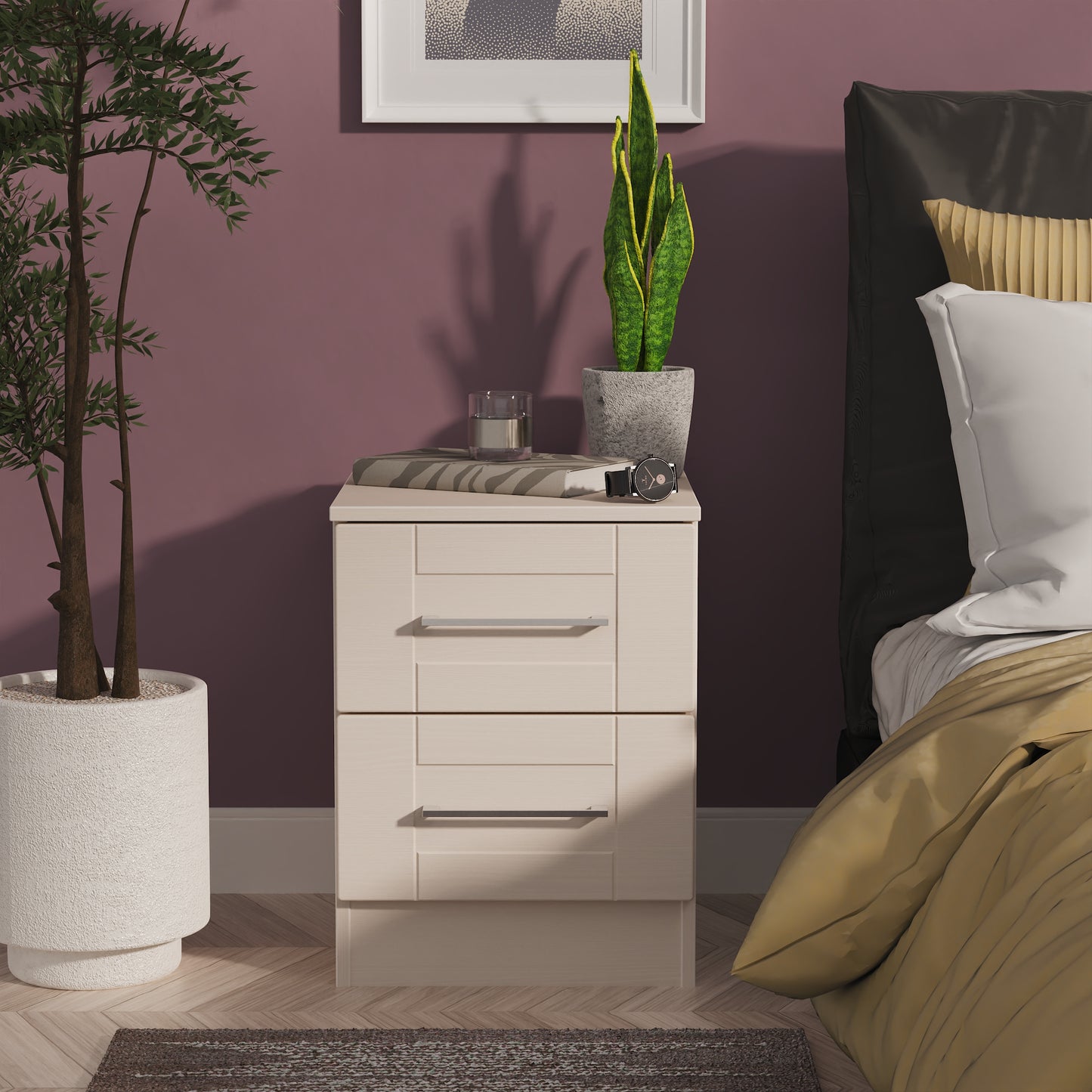 York Bedside Table Cream 2 Drawers 37cm