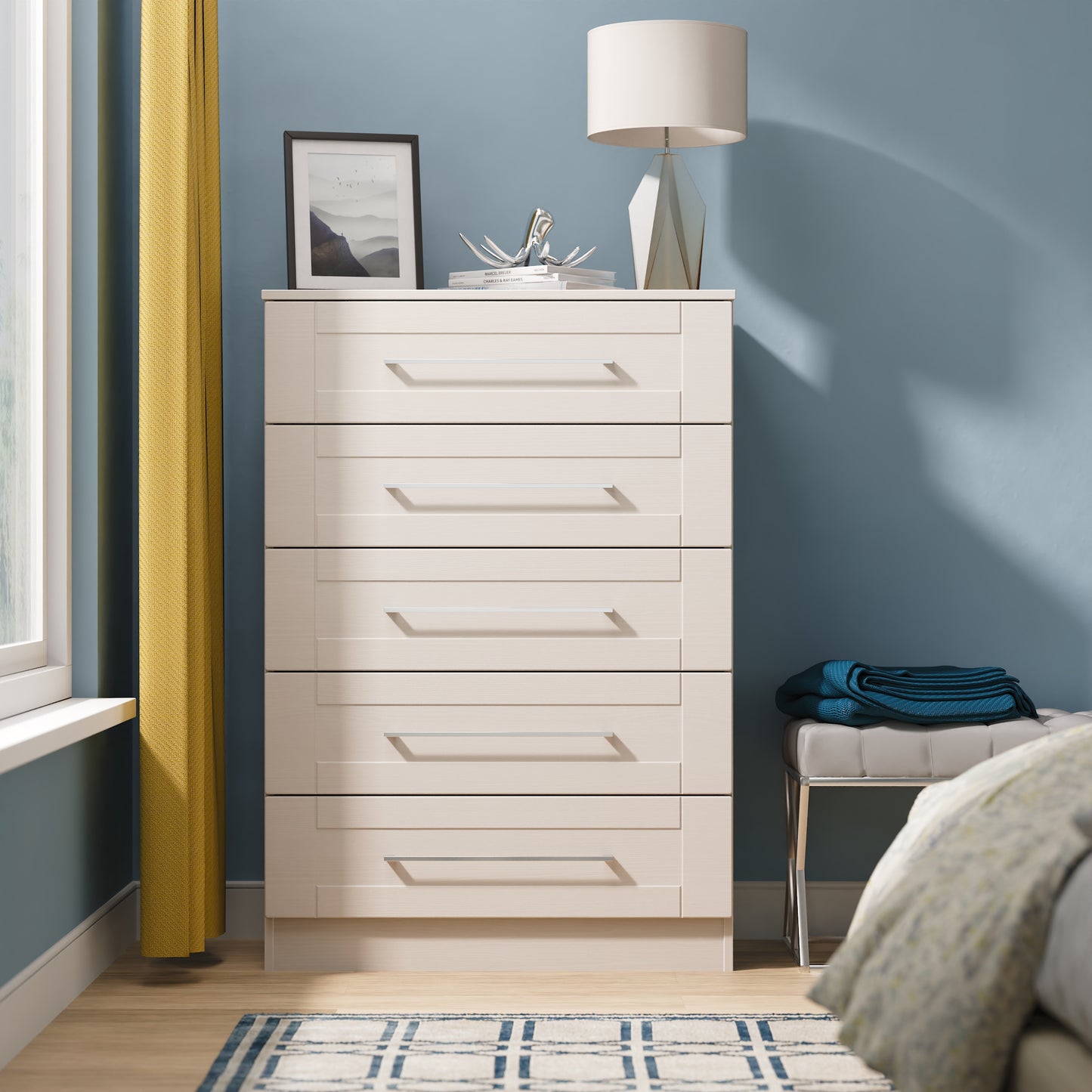 York Tall Chest of Drawers Cream 5 Drawers 74cm