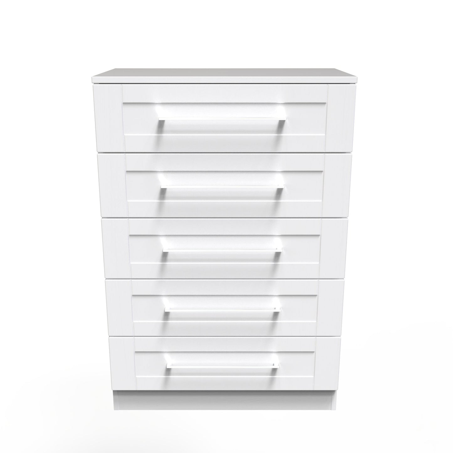 York Tall Chest of Drawers White 5 Drawers 74cm