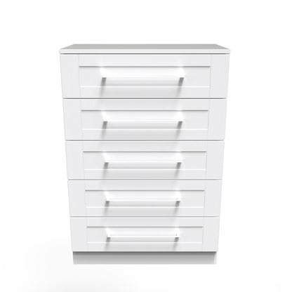 York Tall Chest of Drawers White 5 Drawers 74cm