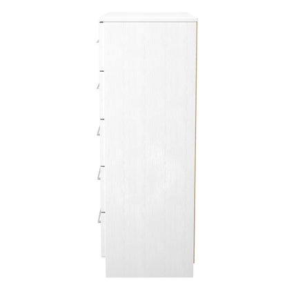 York Tall Chest of Drawers White 5 Drawers 74cm