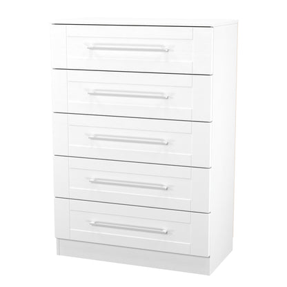 York Tall Chest of Drawers White 5 Drawers 74cm