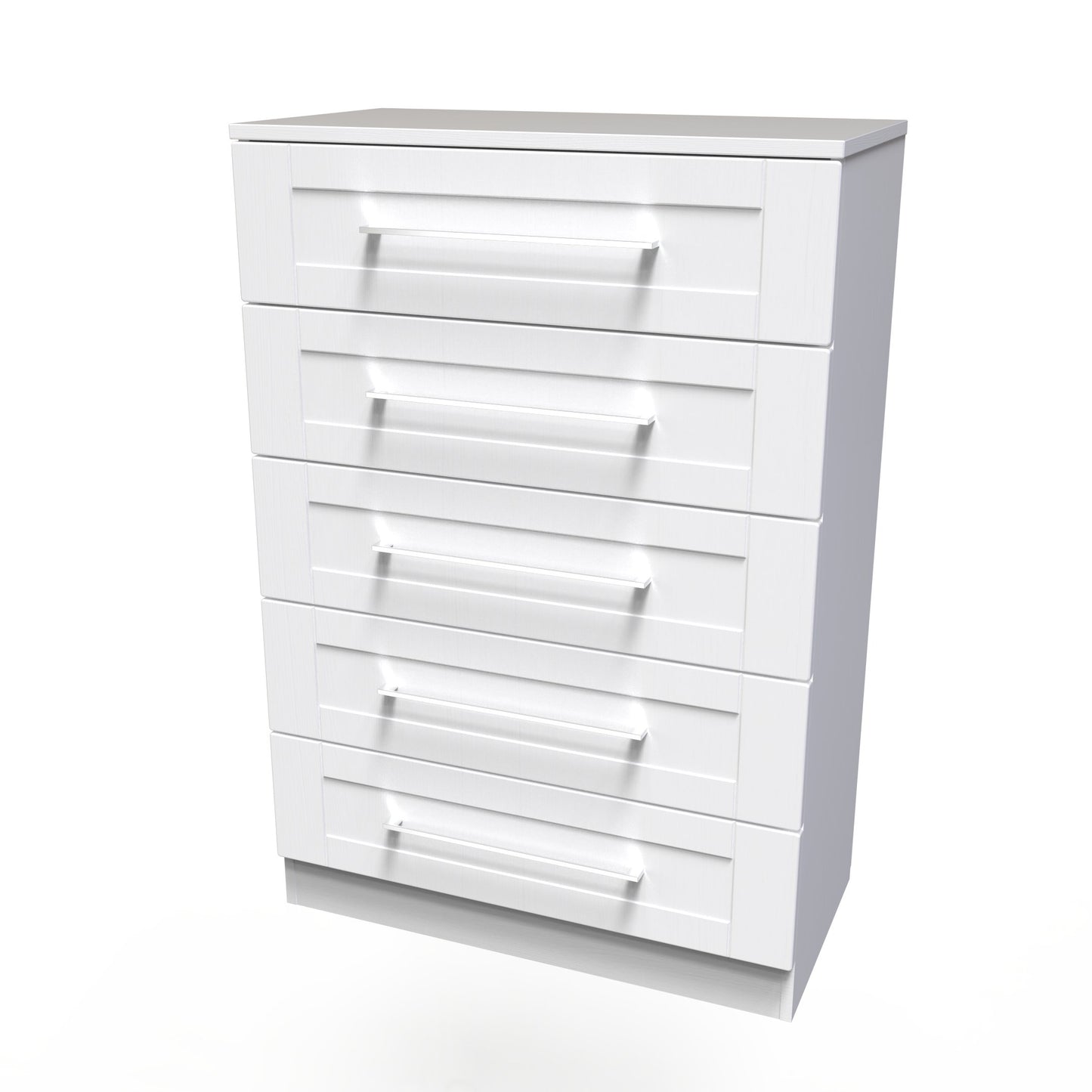 York Tall Chest of Drawers White 5 Drawers 74cm