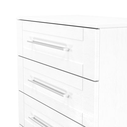 York Tall Chest of Drawers White 5 Drawers 74cm