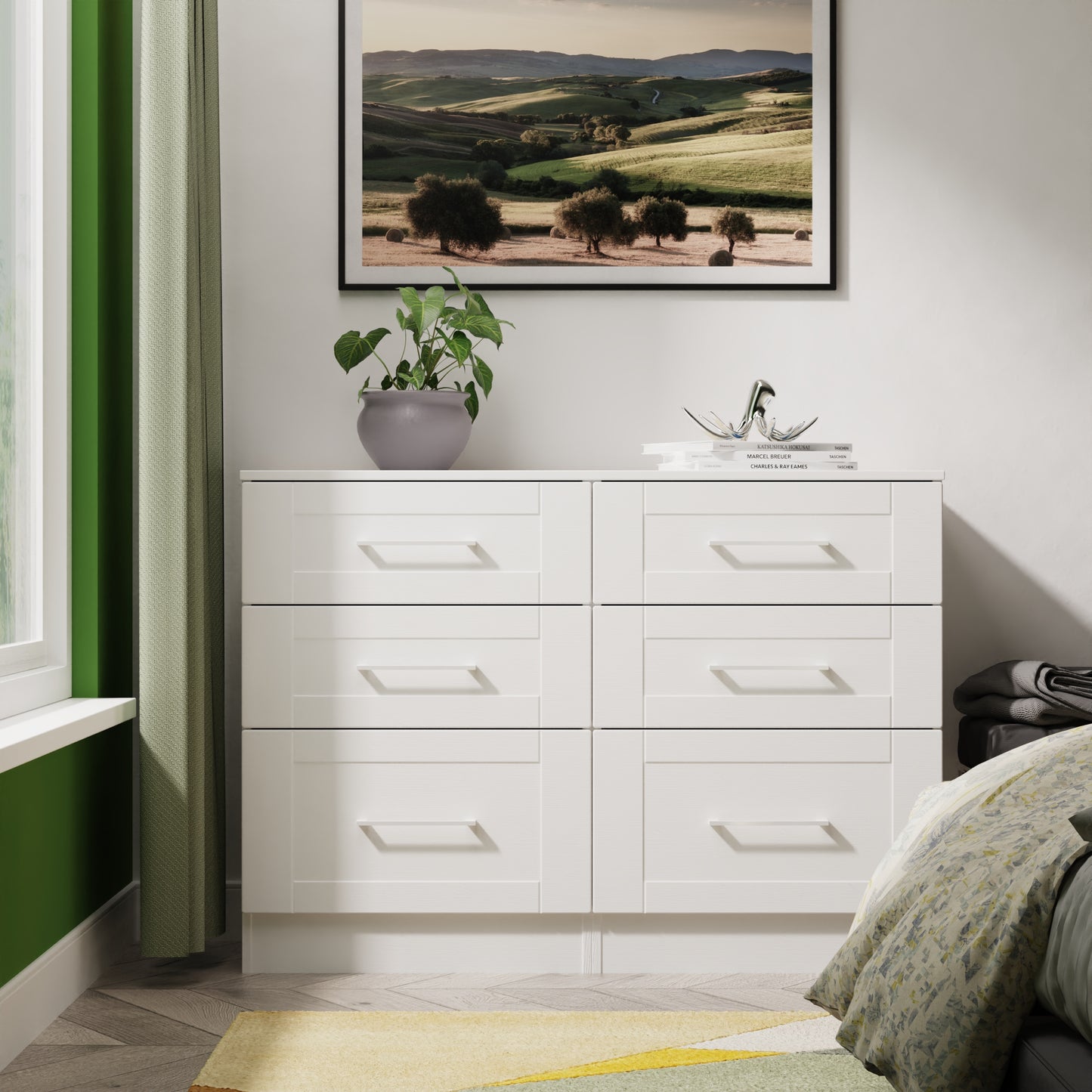 York Large Chest of Drawers White 6 Drawers 110cm