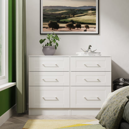 York Large Chest of Drawers White 6 Drawers 110cm