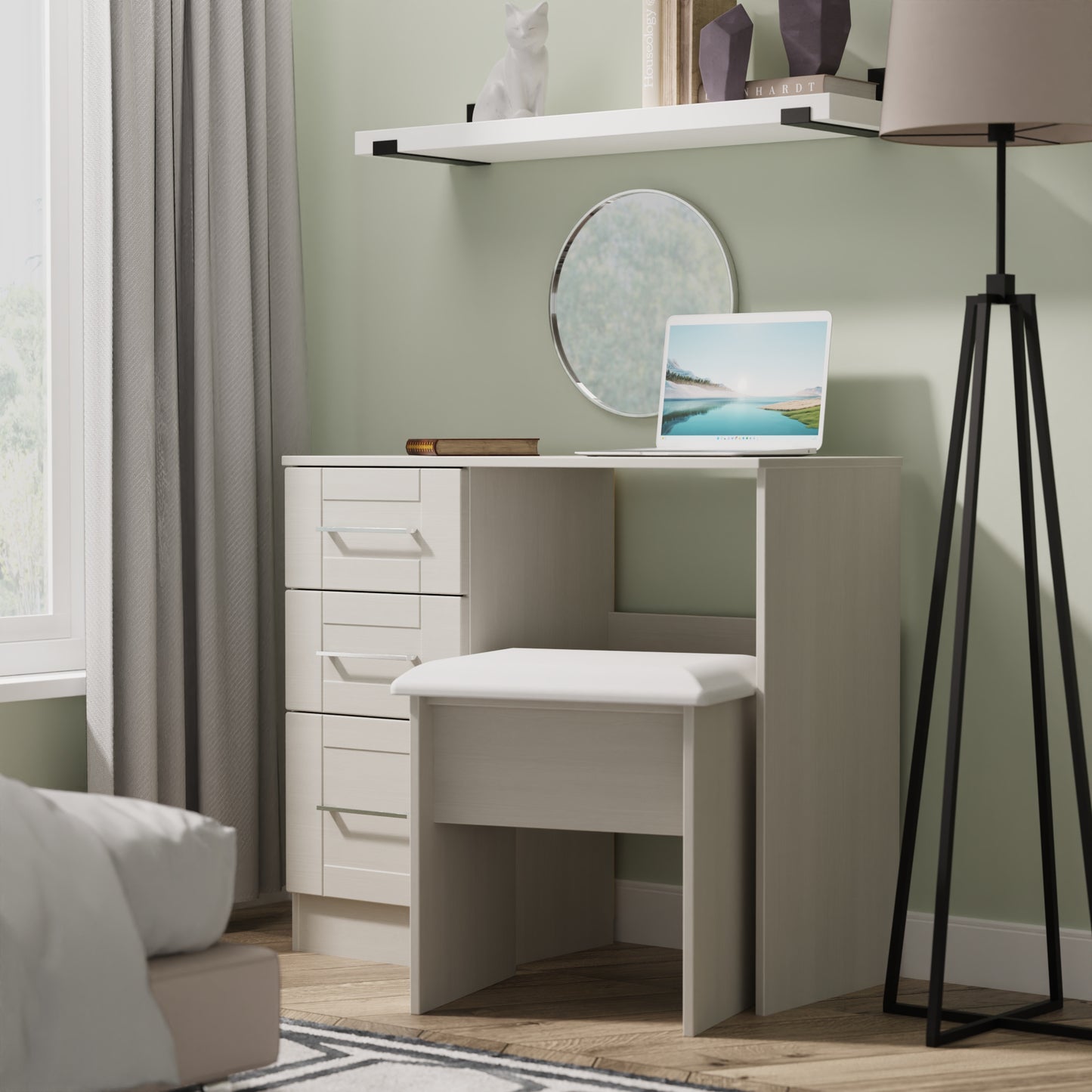 York Desk Grey 3 Drawers 90cm