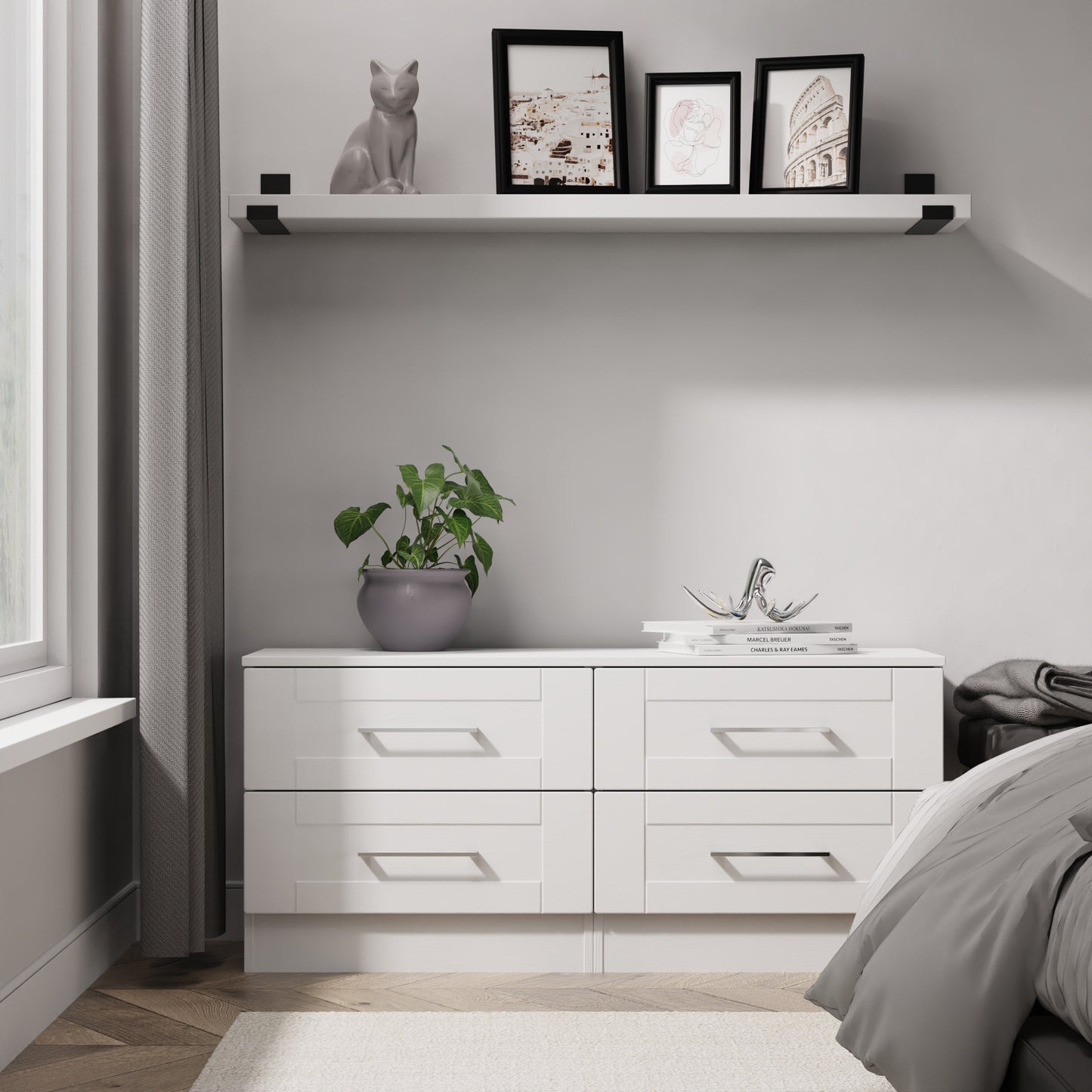 York Large Chest of Drawers White 4 Drawers 110cm