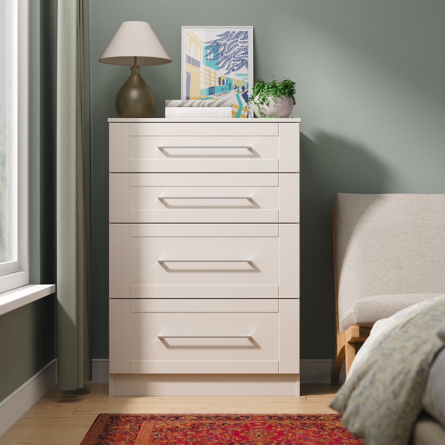 York Tall Chest of Drawers Cream 4 Drawers 74cm