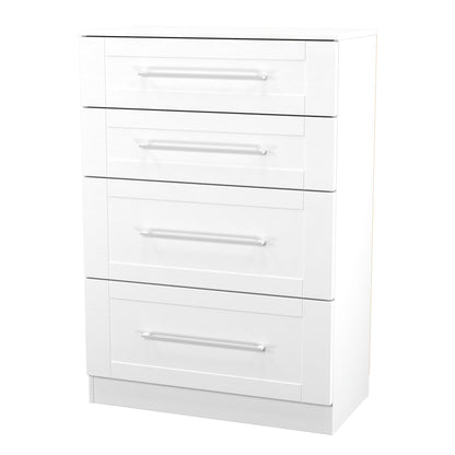York Tall Chest of Drawers White 4 Drawers 74cm