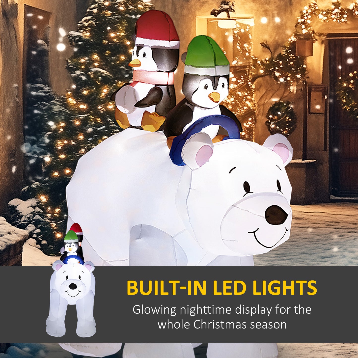 Polar Bear & Penguins Inflatable Christmas Decoration - 196cm