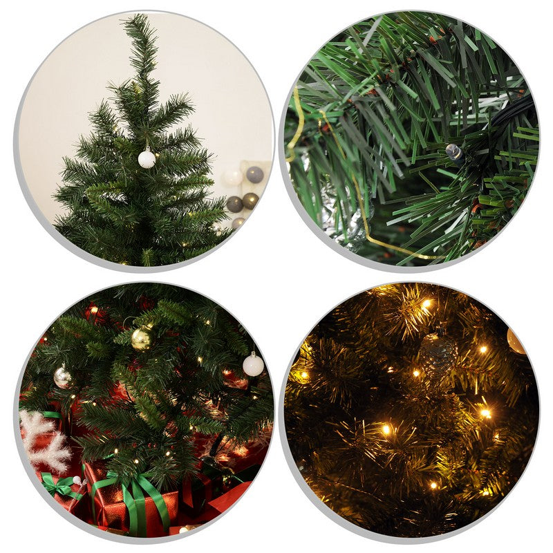 6FT Pre-Lit Artificial Christmas Tree 200 LED Xmas Tree Holiday Décor with Decorative Balls Ornament Metal Stand Green