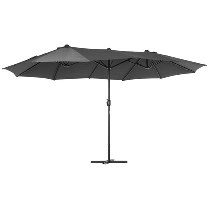 4.6M Sun Umbrella Canopy Double-sided Crank Sun Shade w/ Cross Base Grey