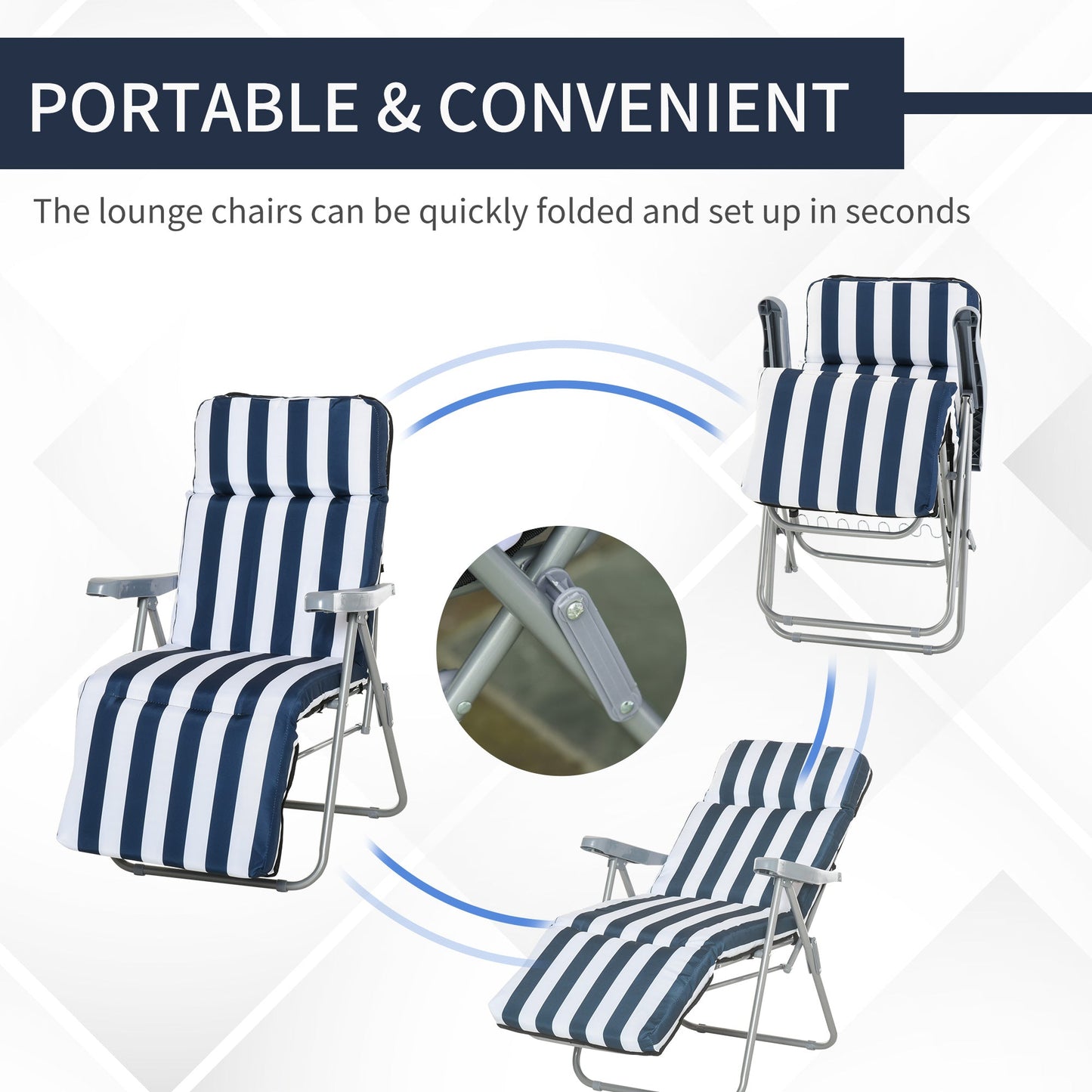 2-Piece Folding Sun Loungers Set-Blue/White