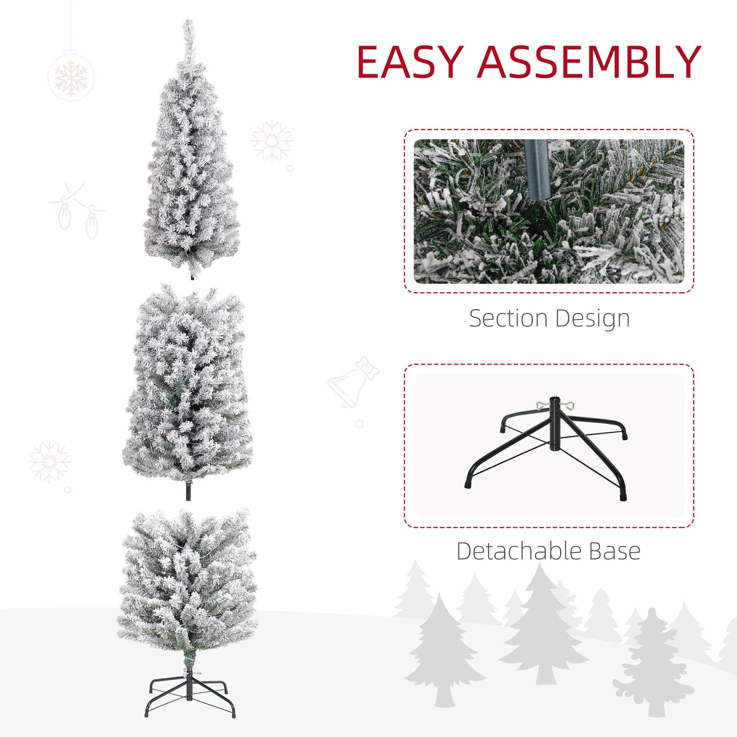 7ft Decorated Christmas Tree Artificial - White Frosted Green with LED Lights Multicoloured 592 Tips