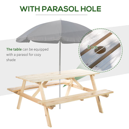 4 Seater Wooden Picnic Table Bench for Outdoor Garden or Patio with Parasol Cutout 150 cm