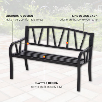 2 Seater Garden Bench Metal Loveseat w/ Decorative Backrest Ergonomic Armrest