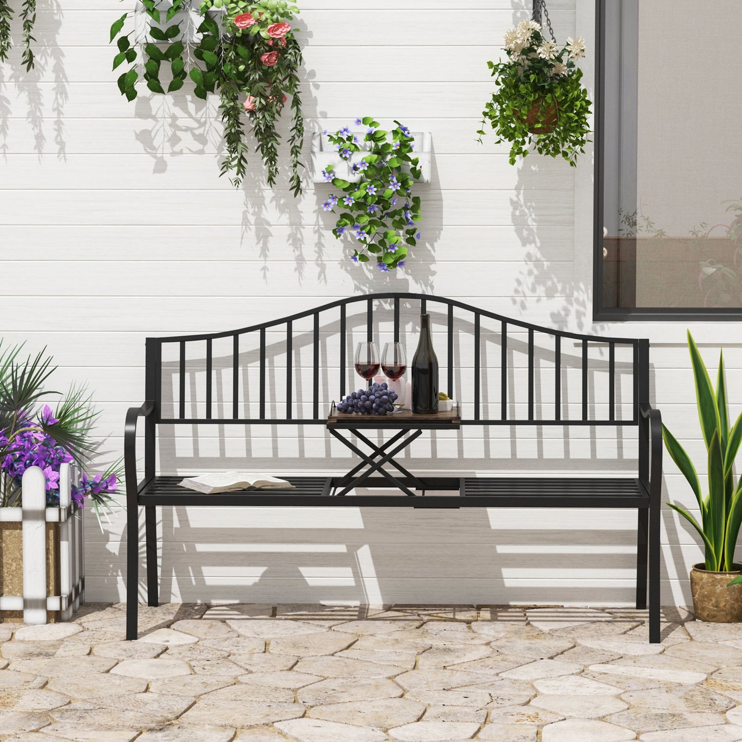 Metal Bench W/Table