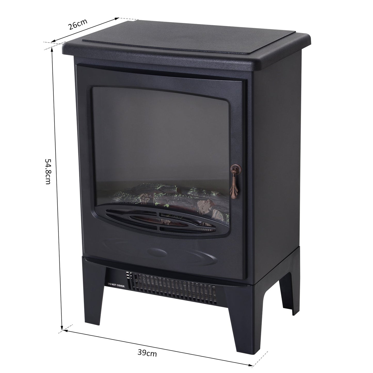 Electric Heater Freestanding Fireplace Artificial Flame Effect w/ Safety Thermostat 950w/1850W Tempered Glass Casing-Black