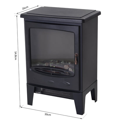 Electric Heater Freestanding Fireplace Artificial Flame Effect w/ Safety Thermostat 950w/1850W Tempered Glass Casing-Black