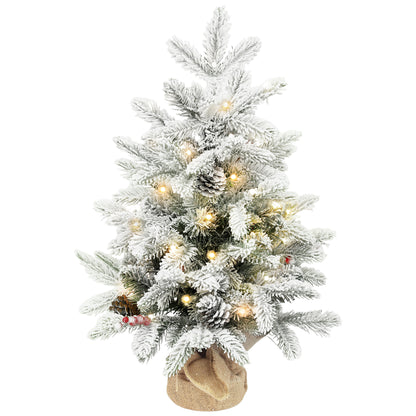 2ft Berries & Pinecones Christmas Tree Artificial - White Frosted Green with LED Lights Warm White 182 Tips