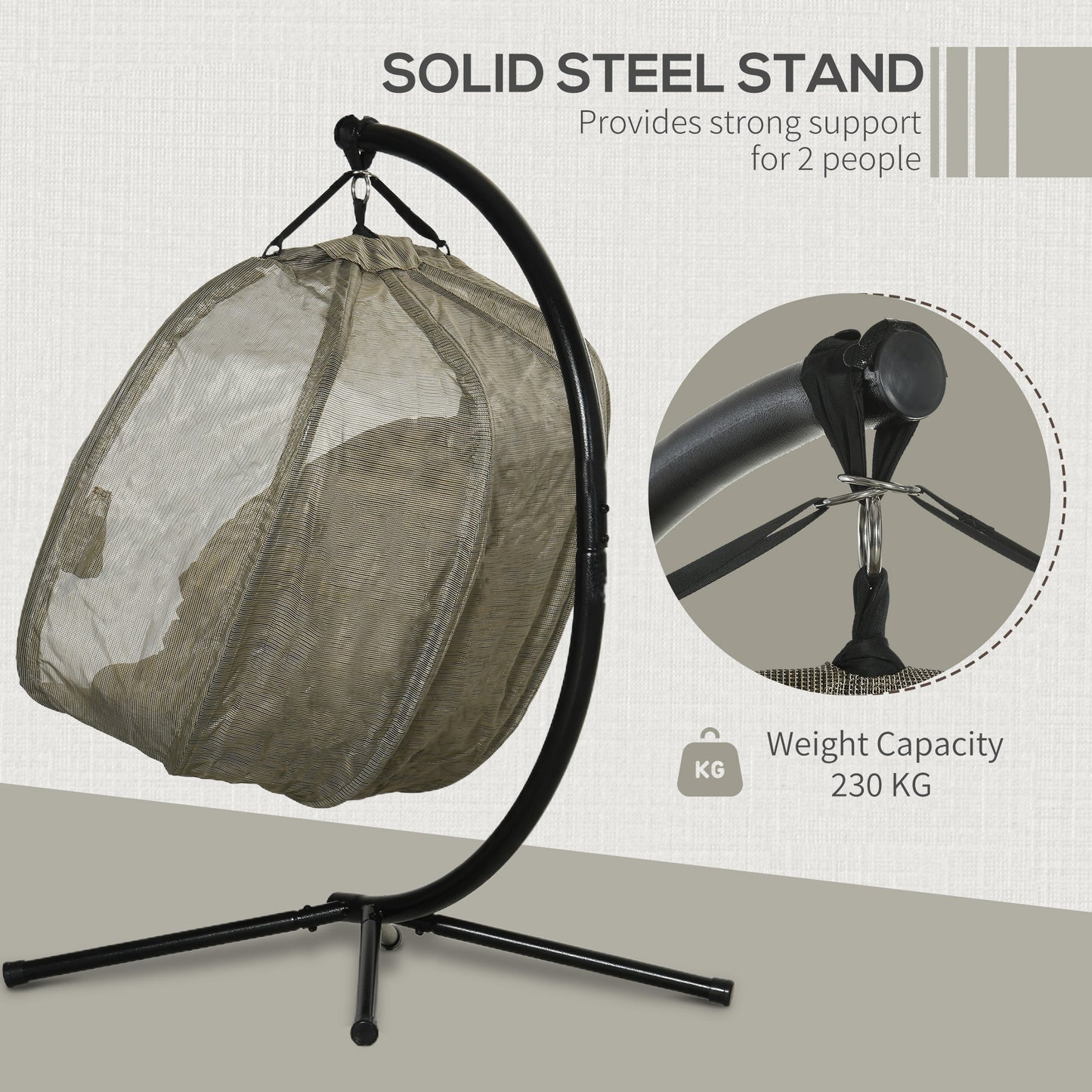 Double Hanging Egg Chair 2 Seaters Texteline Swing Hammock Chair with Stand