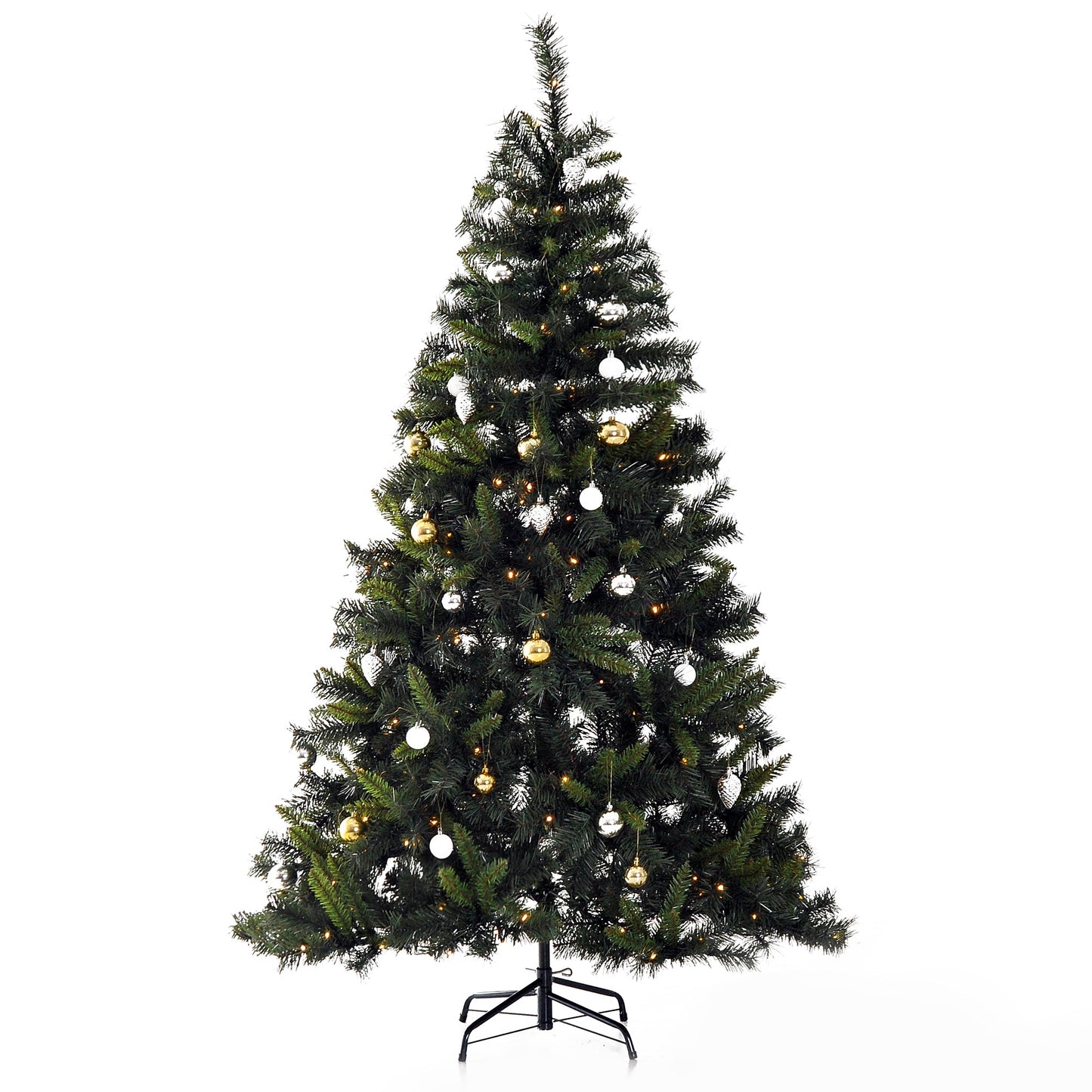 6FT Pre-Lit Artificial Christmas Tree 200 LED Xmas Tree Holiday Décor with Decorative Balls Ornament Metal Stand Green