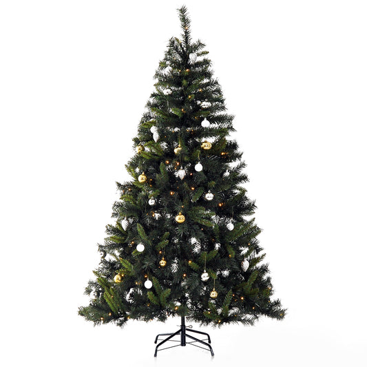 6FT Pre-Lit Artificial Christmas Tree 200 LED Xmas Tree Holiday Décor with Decorative Balls Ornament Metal Stand Green