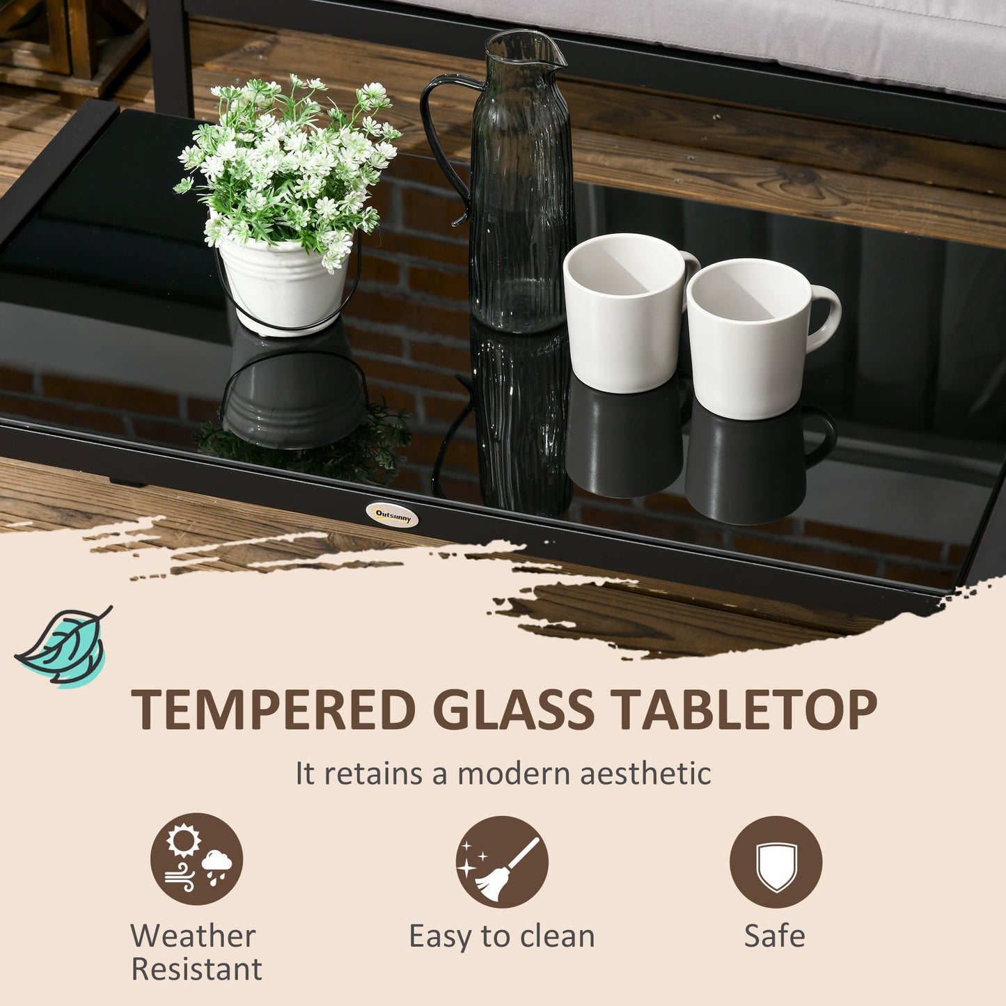 Outsunny 4 Piece Metal Garden Furniture Set with Tempered Glass Coffee Table