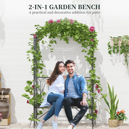 Garden Metal Frame Bench With arch For Various Climbing Plant 115Lx50Wx203H cm-Black