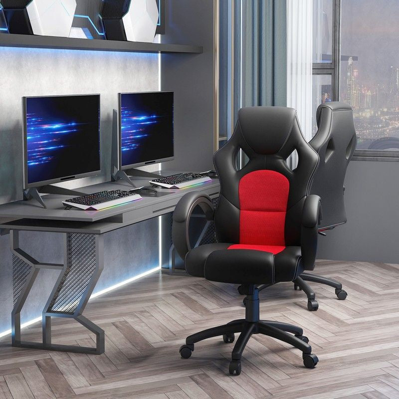 High Back Office Chair Faux Leather Swivel Computer Desk Chair Home Office Wheels Armrests