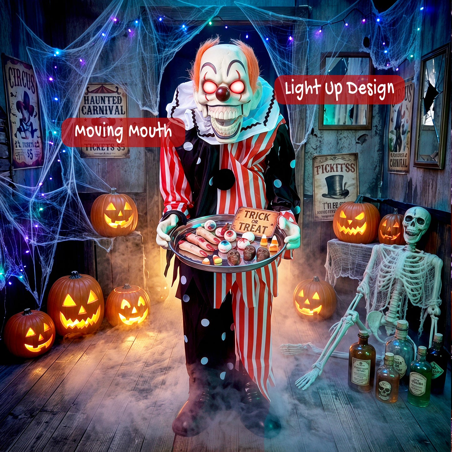 Animated Scary Clown Halloween Decoration - 91cm