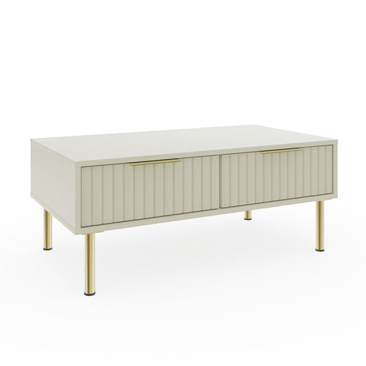Nervata Coffee Table White & Gold 2 Drawers