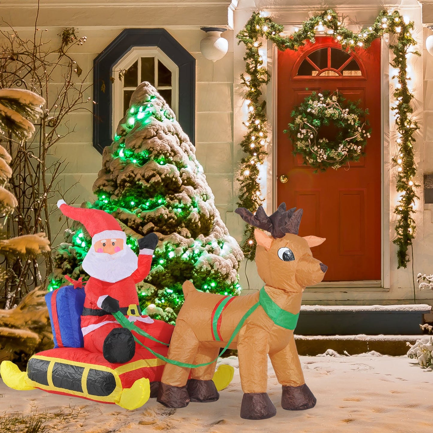 Homcom Inflatable Santa Claus W/ Sled and Reindeer Primary Image