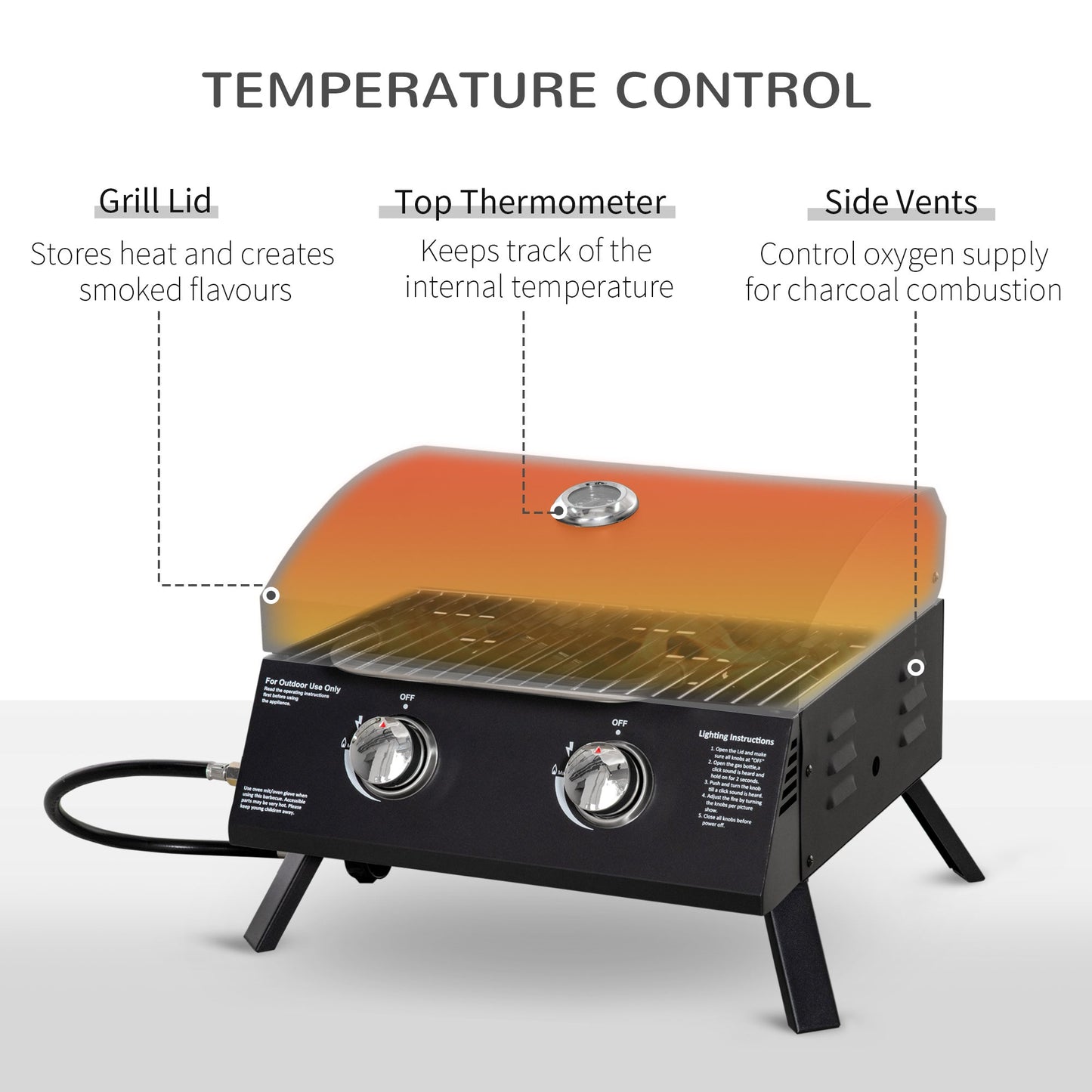 2 Burner Gas BBQ Grill Outdoor Portable Folding Tabletop Barbecue w/ Lid