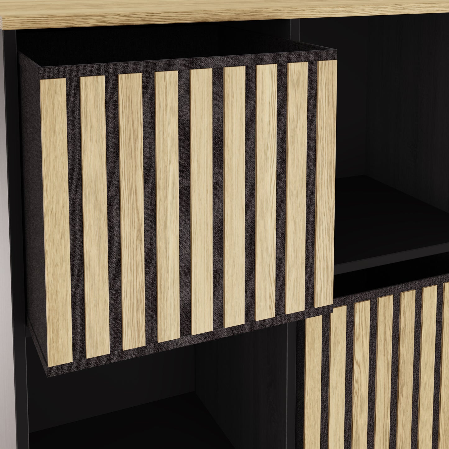 Kube Sideboard Black & Light Oak 2 Shelves 2 Drawers